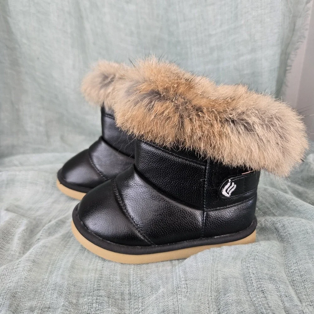 Merence Comfy Kids Toddler Girl's Boots Black w/ Faux Fur Trim Size 24 Months